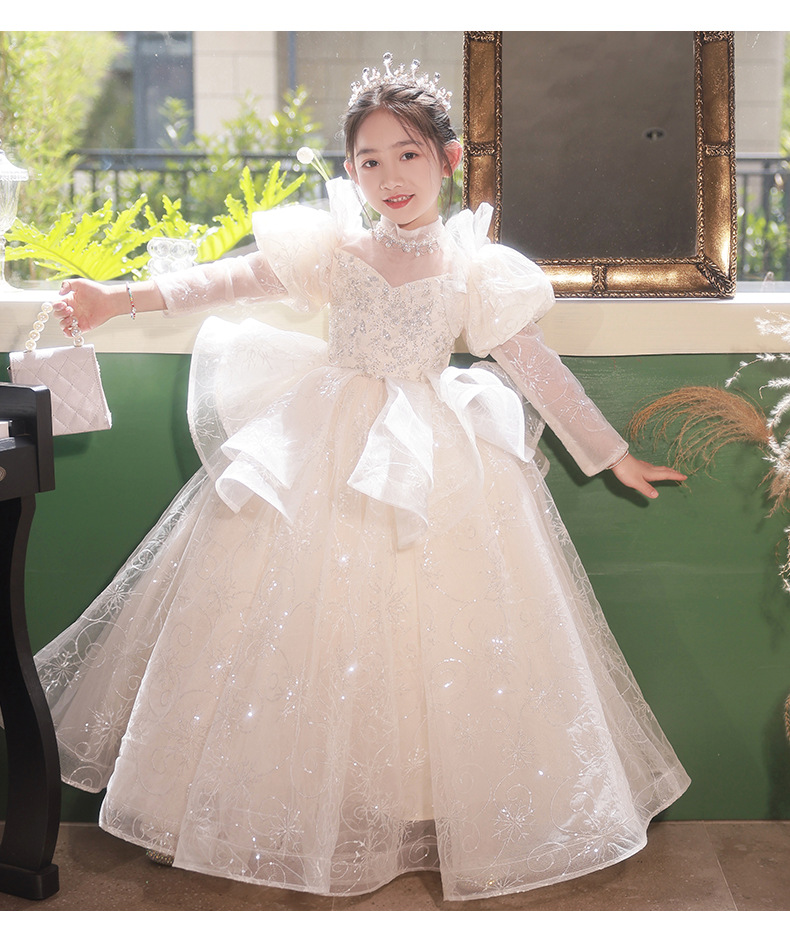 Mädchen Prinzessin Langarmkleid Für Hochzeit Und Feiern_voghion.com