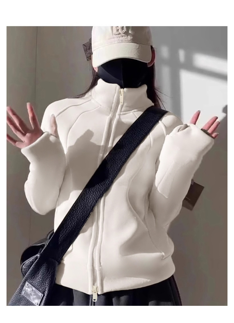 Double Pull-up Collar Yoga Jacket, Fleece Thickened Slim-fit Sports Top, Fitness Clothes For Women_desvips.com