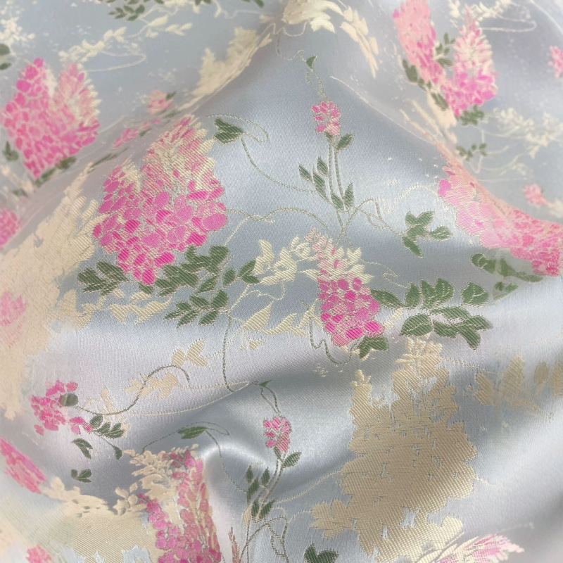 Qian Xiaoping 青地藤花錦織桑絹生地新中国風の生地ジャケットチャイナドレスベスト漢服|undefined