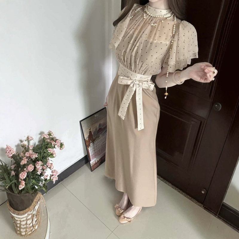 26 New Nana Clear Polka Dot Vintage Lace Dress Japanese Style Slim Fit Retro Slimming Dress