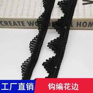 厂家批发涤纶三角花边黑色窗帘装饰勾边辅料织带花边2.8cm条码