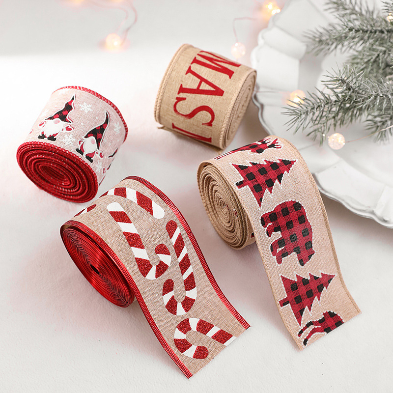 Cinta navideña en stock, lazo nuevo, decoraciones festivas, cinta de imitación de lino, suministros de decoración de ambiente, venta al por mayor