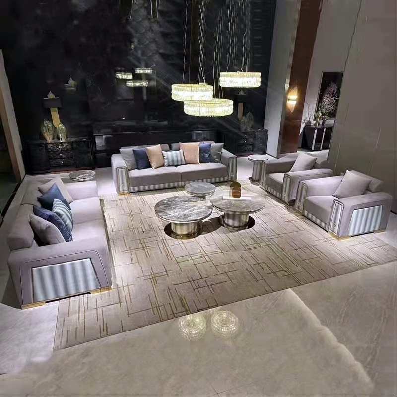 Italian-style light-luxury villa living room large-size matte leather sofa set&mdash;designer's high-end, custom-made Baxia sofa.