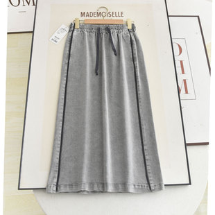 Mai's New Spring and Summer 2025 Drawstring Elastic High-Waist Slimming Look Back Slit A-Line Skirt