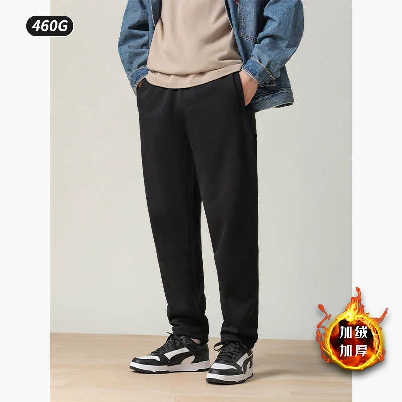 Мужские флисовые спортивные штаны 460 г, новая трендовая модель 2025 года, прямой крой, свободный фасон, тонкий флис, высокая талия, эффект стройности.