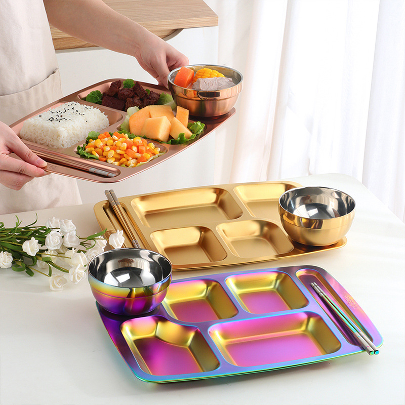 Children's square dinner plate stainless steel for adults and…