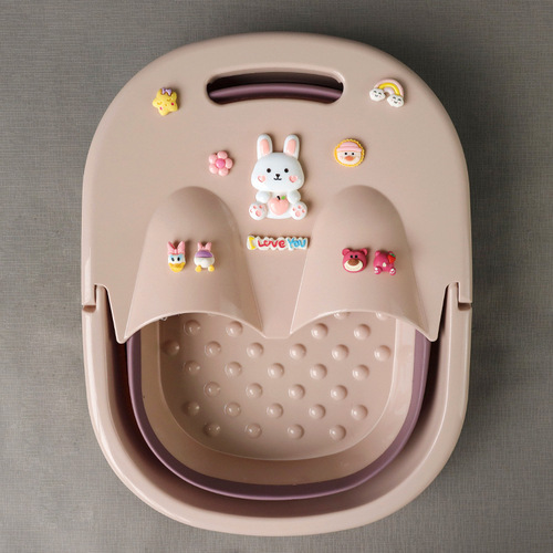 Cartoon Cute Children's Foot Bath Basin Foldable Household With Lid Foot Wash Basin Over Ankle Height Deep Bucket Portable Gadget