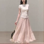百搭欧根纱裙摆半身裙