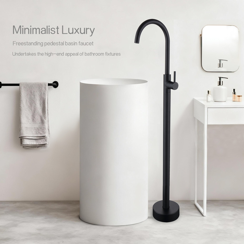 Factory direct floor-standing column basin faucet bathtub side hot and cold mixing valve water hotel household vertical washbasin