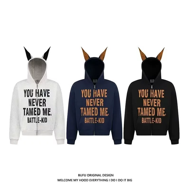 Пятнистый американский алфавит вертикальный ухо Добермский дьяк с капюшоном молния стиль осень-зима новый свитер мужское и женское пальто