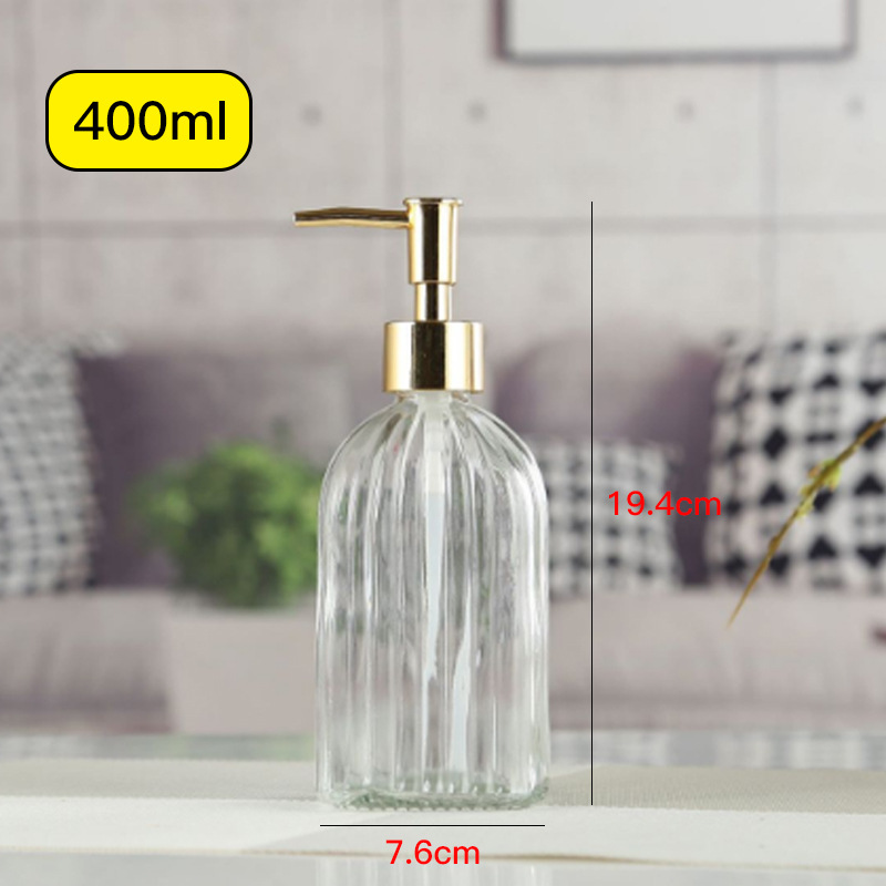 Color 400ml jabón líquido botella de prensa botella de desinfectante de manos de rayas verticales botella de loción botella de gel de ducha de vidrio de estilo europeo botella de Gel de Ducha