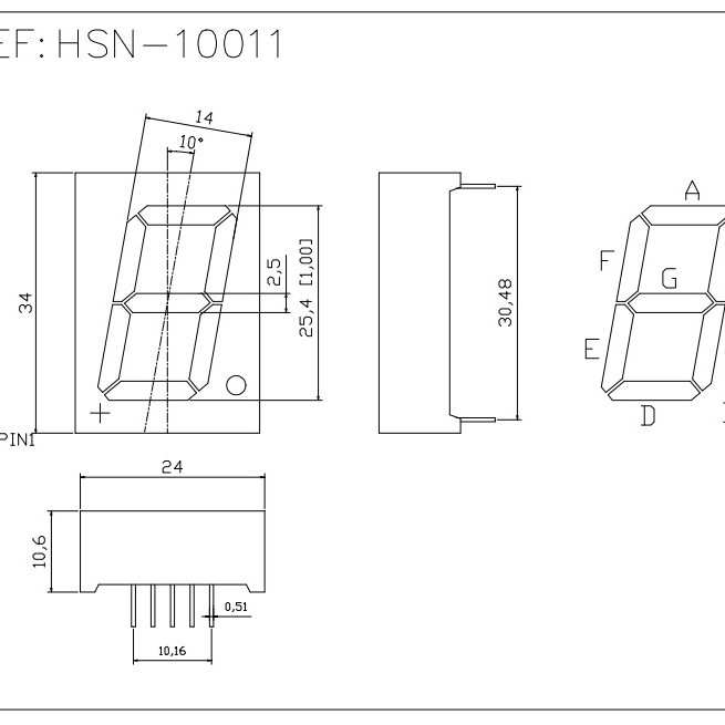 1寸一位共阴高亮红光数码管10106AS共阴/10106BS共阳