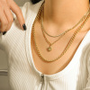 Golden stone inlay, choker, necklace, chain, set, suitable for import, 14 carat white gold