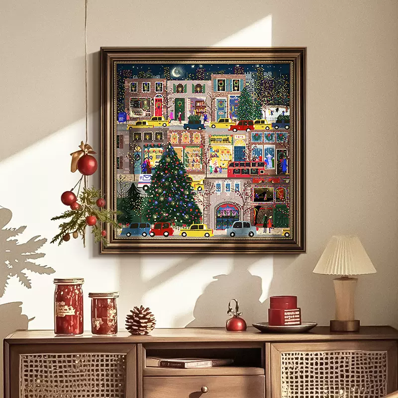 冬灯挂画圣诞装饰画美式玄关进门过道壁画卧室摆画餐厅高级感油画