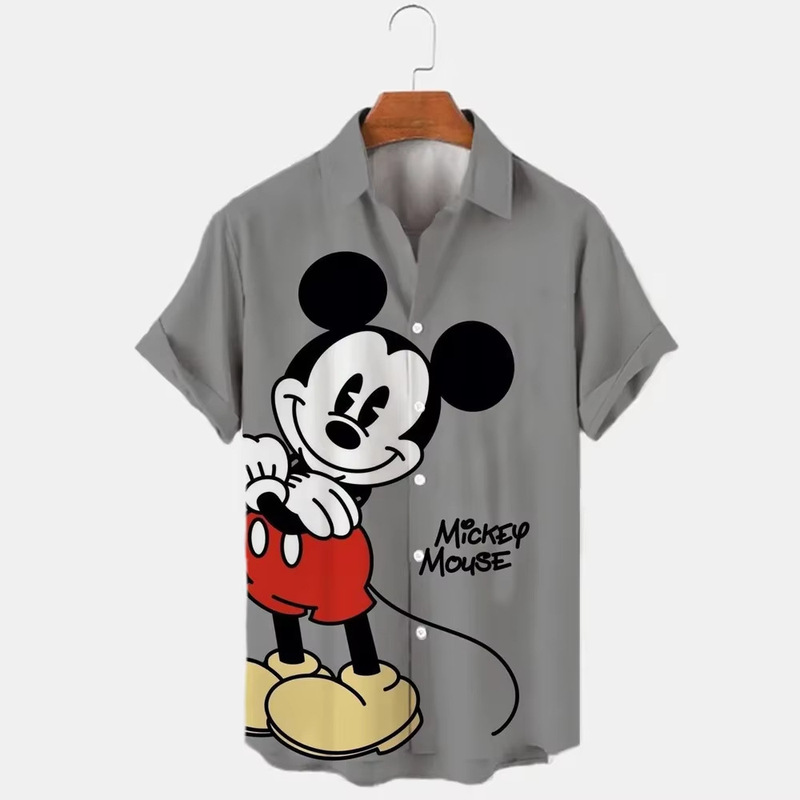 Cartoon Fun Donald Duck Mickey and Minnie Oversized Lapel Men's Shirt Summer Fashion Trend Retro Shirt