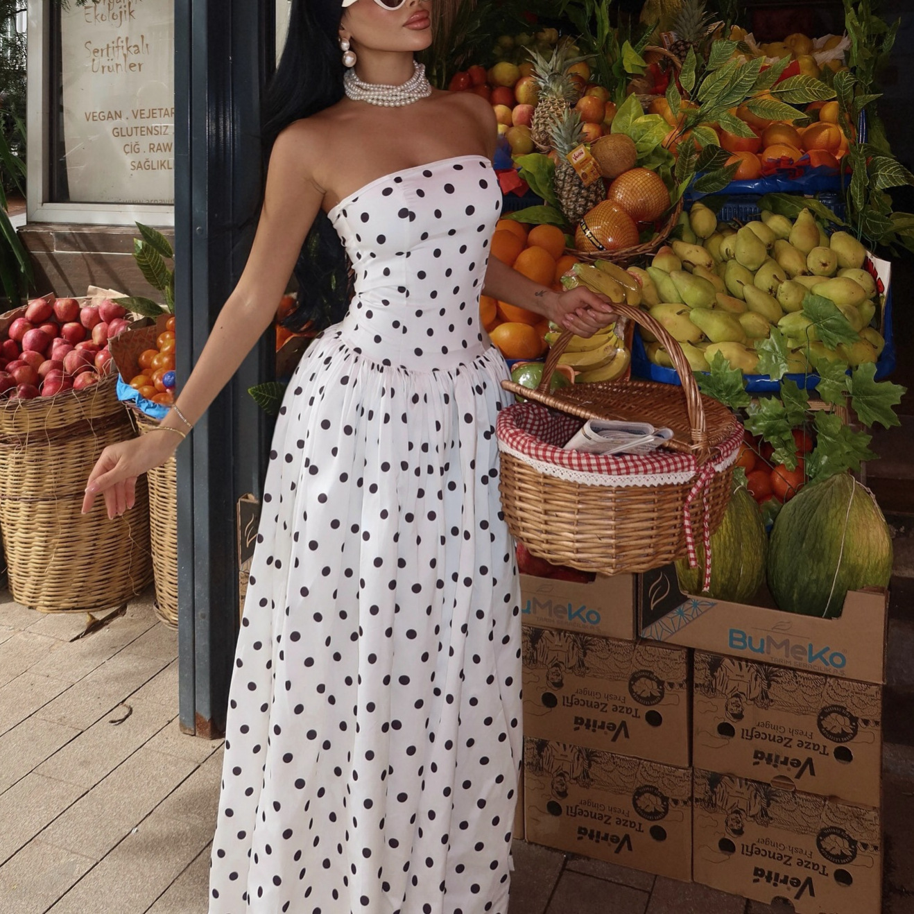 Summer New Arrival Polka Dot Retro Strapless Dress For Women American Style Off Shoulder High End Fashionable_ecoleips.com
