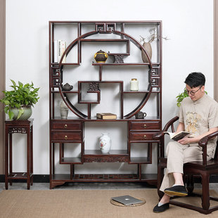 Solid Wood New Chinese-Style Multi-Treasure Cabinet Tea Room Display Cabinet Ornament Partition Shelf Modern Minimalist Wine Cabinet