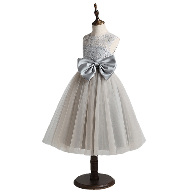 Robe de princesse grise élégante pour filles – Robe de fête intemporelle pour anniversaire, Noël et occasions spéciales (80-160 cm)_voghion.com