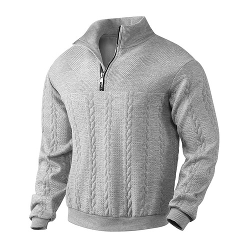 Autumn and winter men's sweater jacquard 8-character stand-neck pullover loose casual semi-zipper top coat