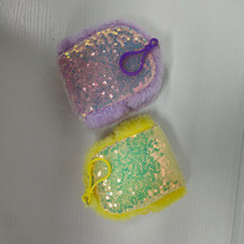 跨境儿童创意炫彩镭射亮片零钱包耳机包圆形简约亮片儿童零钱包