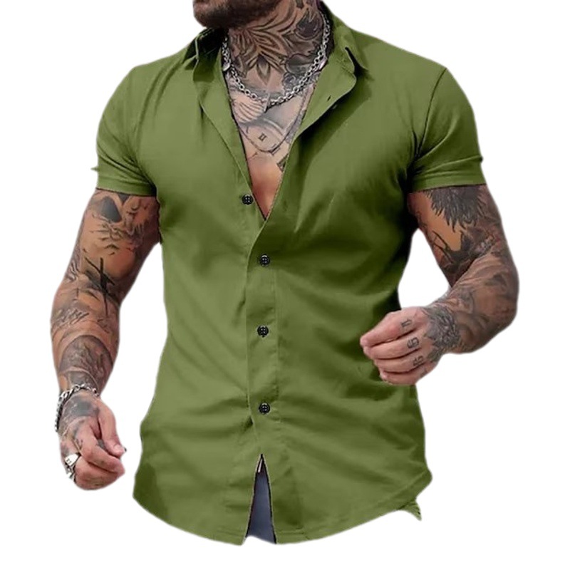 Comercio exterior transfronterizo simple verano duro hombres casual color sólido camisa de manga corta juventud moda deportes camisa delgada