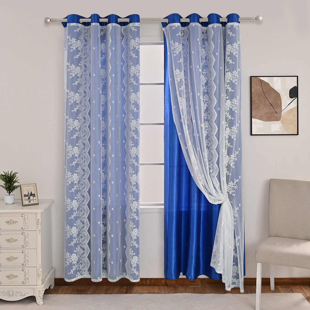 Nuevo transfronterizo de tres filas de flores de doble cortina de sombra cortina de sala de estar dormitorio cortina terminada al por mayor TEMU