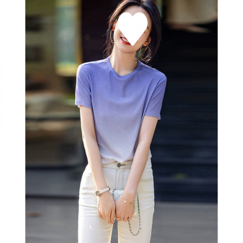 Летняя высококачественная эластичная, легкая и высококачественная облегающая женская рубашка с короткими рукавами, женская рубашка с круглым вырезом