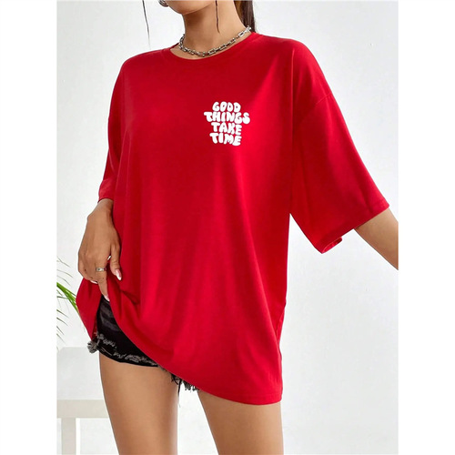 Ocode Cotton TGood Things Take Time Art Letter T-Shirts Women Fashion