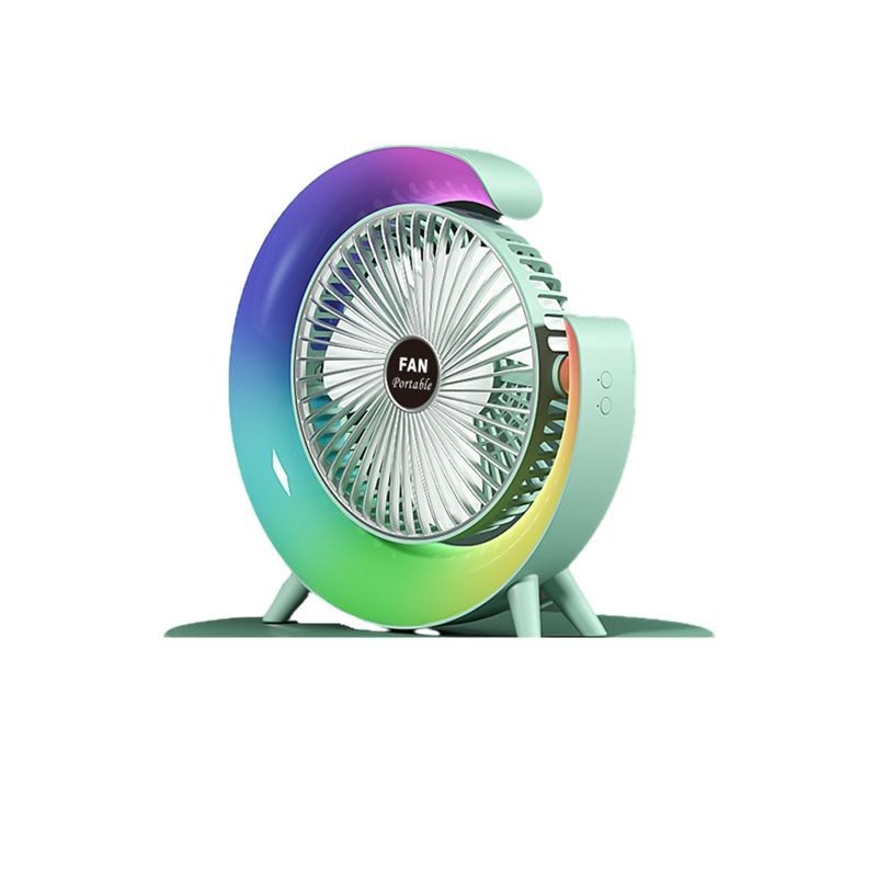 カラフルなランニングライトデスクトップファンUSB充電台ファン家庭用寮多機能デスクトップ電気スタンドオフィスファン|undefined