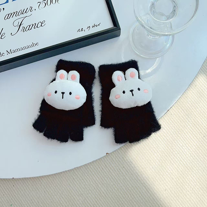 Guantes de dibujos animados para niños de invierno para niños y niñas con guantes plegables de peluche de medio dedo de los estudiantes de primaria de escritura guantes de moda