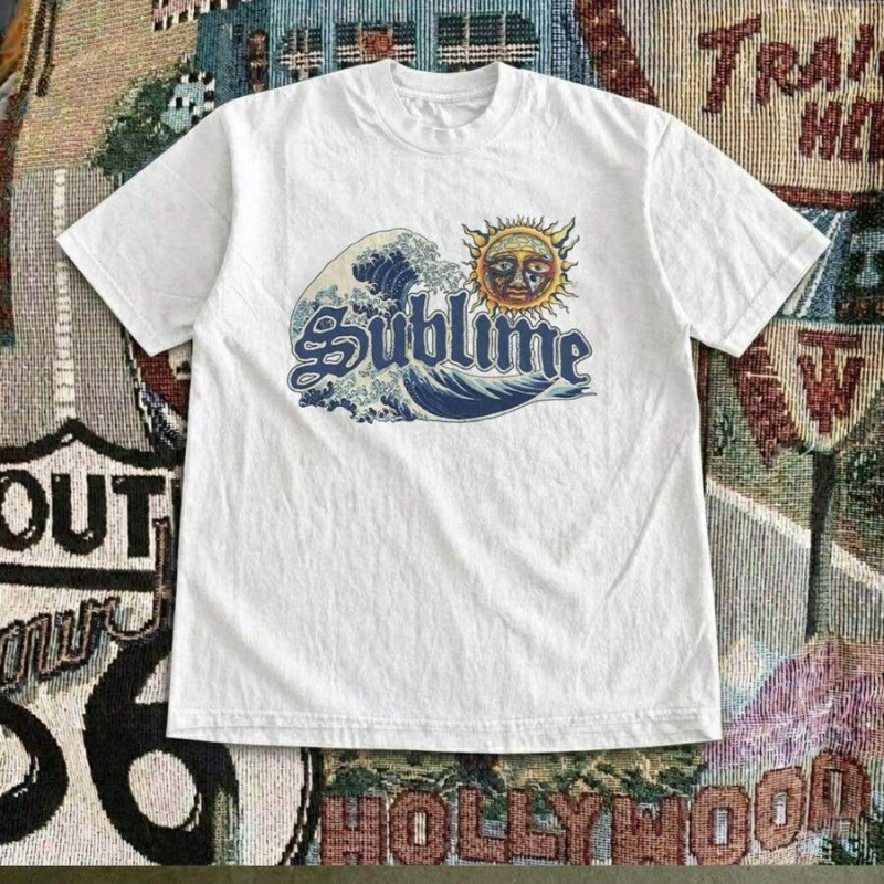 European size pure cotton Men's Washed Short Sleeve T-Shirt Sublime Sun Band European size pure cotton Men's Washed Short Sleeve T-Shirt Sublime Sun Band