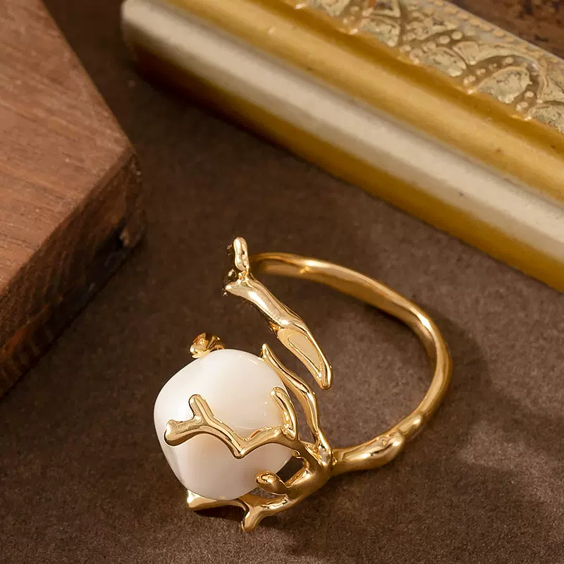 铜镀真金小众个性设计感花卉可调节开口戒指女不掉色气质简约手饰