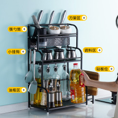 跨境亞馬遜不鏽鋼黑色廚房置物架落地多層收納油鹽醬醋調料架刀架