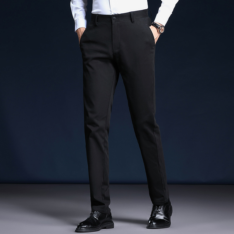 Pantalones de traje casual de algodón para hombres con forro polar slim fit de los hombres de negocios de cercanías rectos sin planchar de color sólido de los hombres pantalones largos