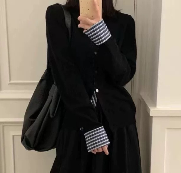 Muzilianの新しいスプライスフェイクツーピースニットセーターカーディガンセータージャケット、女性用、韓国スタイル、シンプルで多用途、シャツスリーブ|undefined
