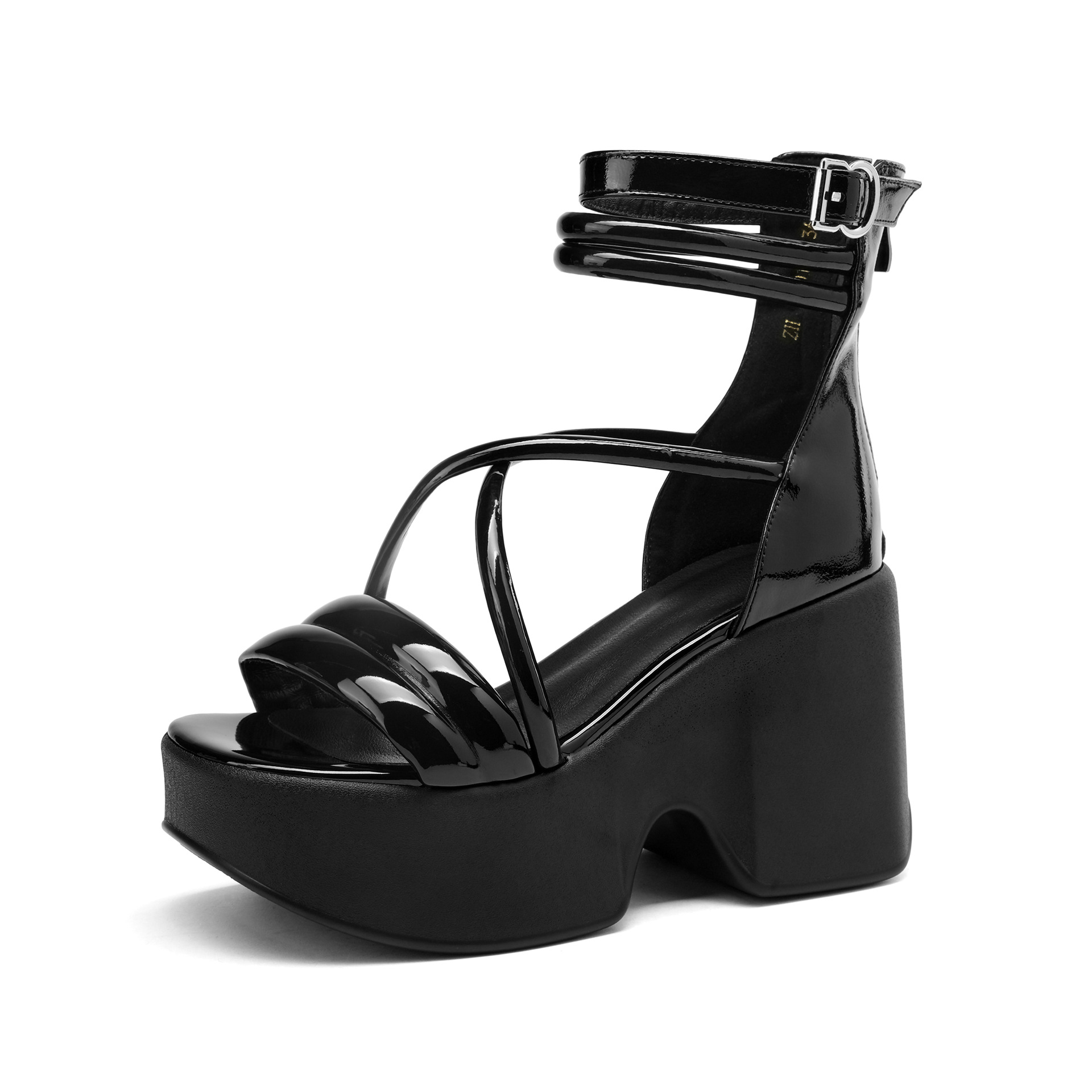 Sandal cao gót La Mã hở mũi đế platform dây kéo sau gót 10 cm — Màu đen, Màu hồng, Màu trắng be
