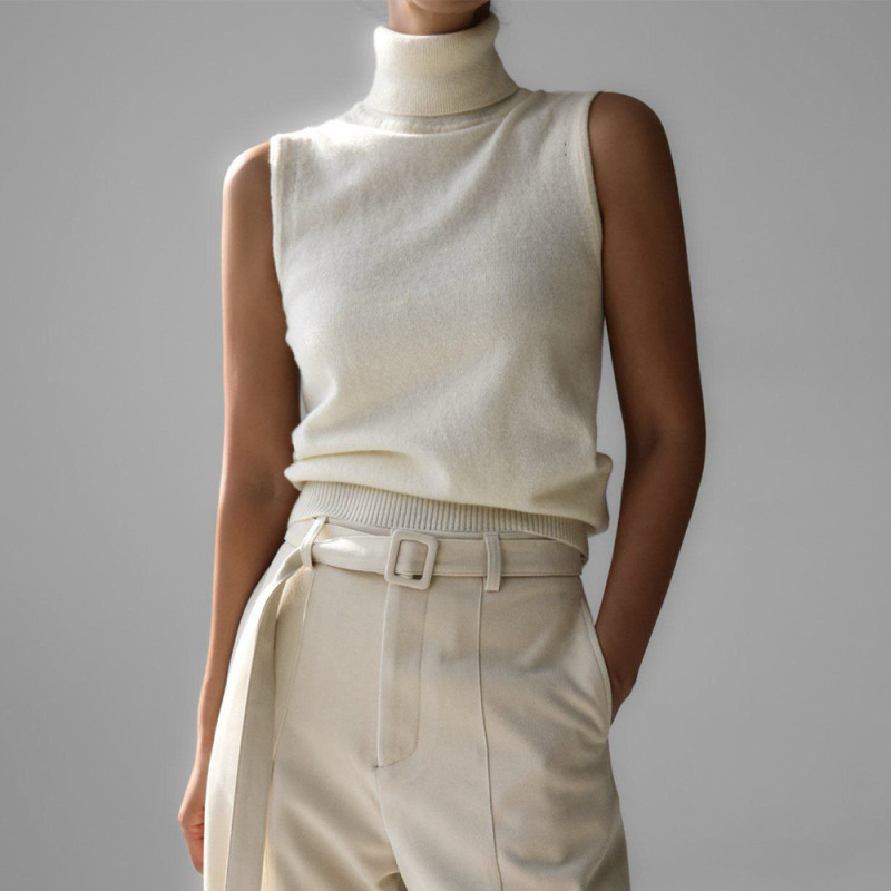 Cross-Border Knitted Sleeveless Vest European and American 2025 Autum New High-Neck Vest Knitwear Simple Vest Top for Women Cross-Border Knitted Sleeveless Vest European and American 2025 Autum New High-Neck Vest Knitwear Simple Vest Top for Women