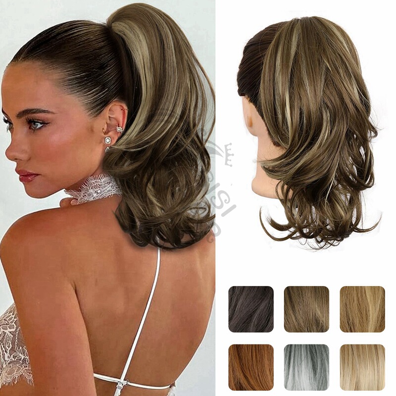 Foreign Trade Cross-Border Wig Ponytail Short Curly Hair 14inch Clip-On Fashionable Fluffy Ponytail