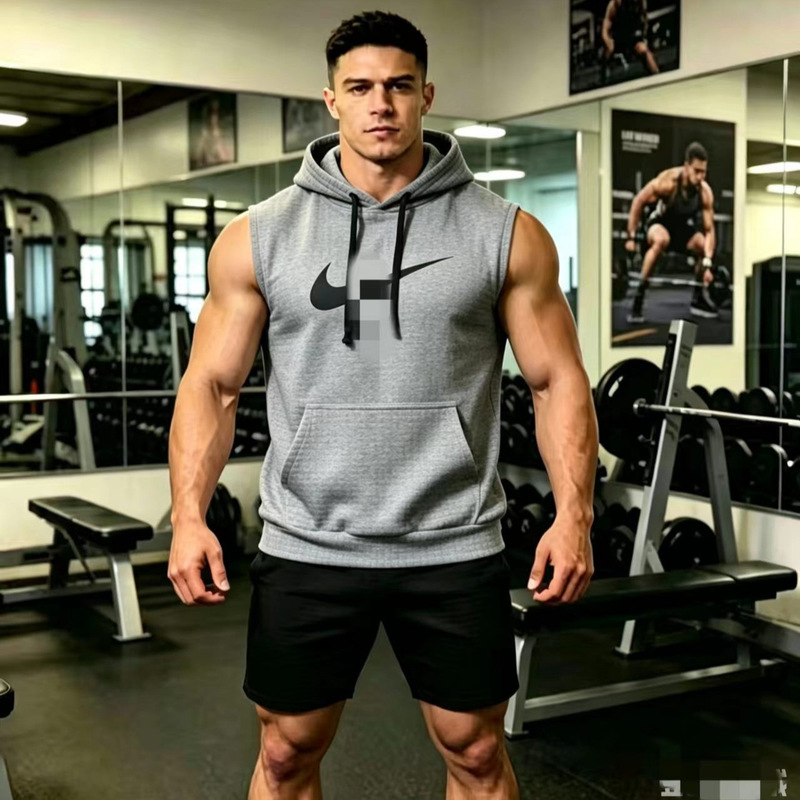 2026 Cross-Border Summer New Amazon Y2 Men's Hooded Casual Sweatshirt Sleeveless Solid Color Pullover Vest for Men 2026 Cross-Border Summer New Amazon Y2 Men's Hooded Casual Sweatshirt Sleeveless Solid Color Pullover Vest for Men