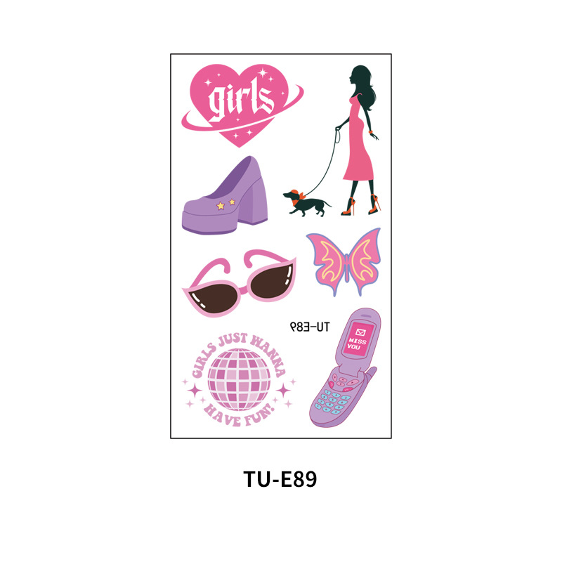 Suministro transfronterizo nueva chica retro tatuaje fiesta de cumpleaños tatuaje pegatinas niños Rosa lindo cara pegatinas temporal