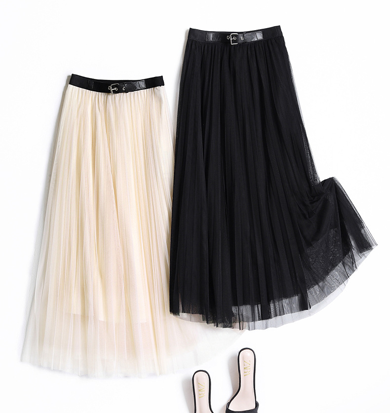 pleated net yarn mid-length skirt  NSYZ49640