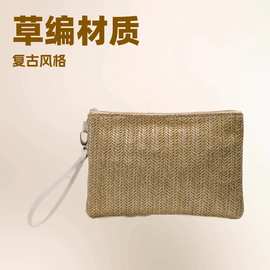 新款草编女士手拿包经典复古编织手拎零钱包口红手机便携收纳小包