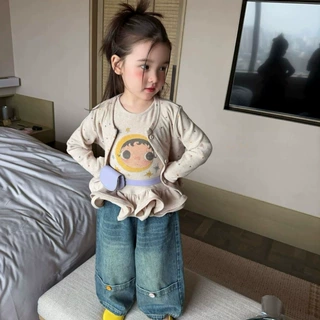 2026新款女童秋装套装洋气潮卡通长袖开衫背心女宝宝牛仔裤三