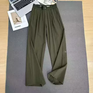 现货al*26新款女士高腰梭织休闲直筒阔腿裤腿标反光logo印花松紧