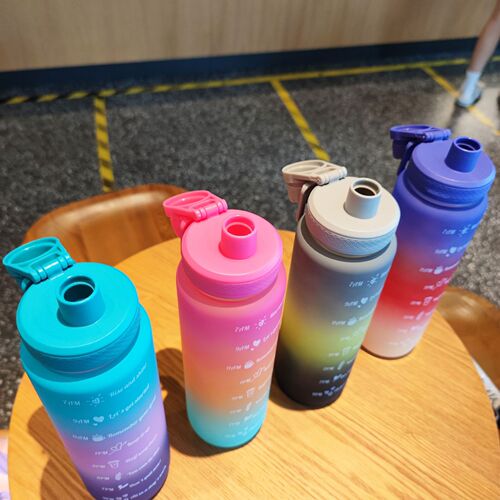 New three-color colorful gradient matte plastic water cup direct drinking type portable handle sports water bottle 1000ml