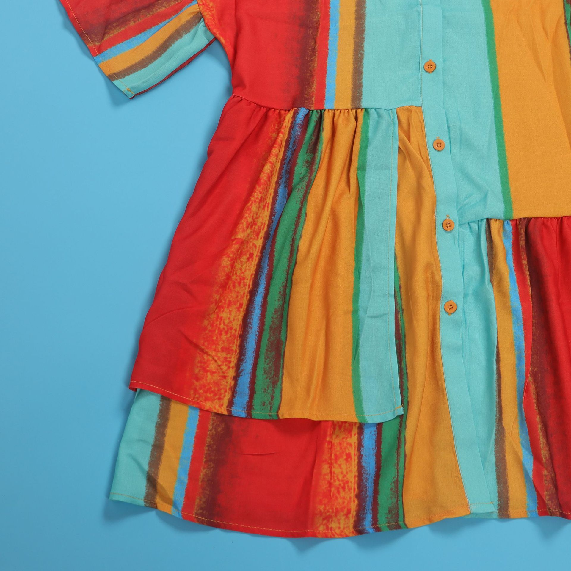 Slim Fit Printed Color Contrast Patchwork Short Dress Colorful Coat Short Sleeve Shirt Dress