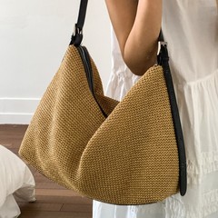 レイジースタイルビーチ織バッグ女性のための 2025 新しいシンプルなわらバッグ大容量ファッショナブルな通勤ショルダートートバッグ