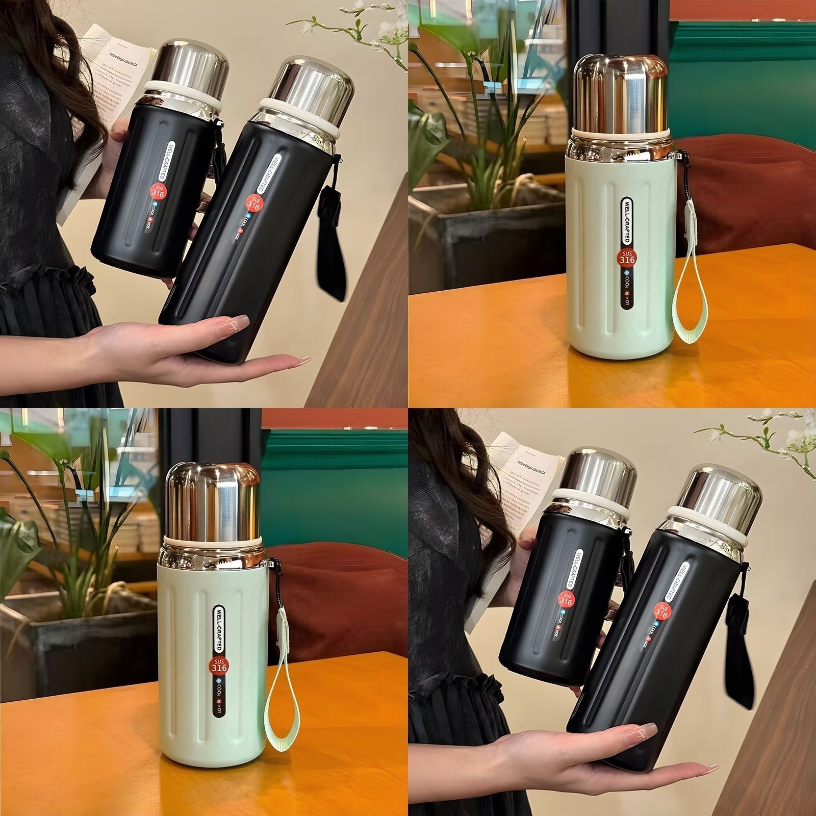 Stainless steel insulated cup, stylish water cup for men and women, large capacity tea-separating cup, convenient outdoor Roman cup