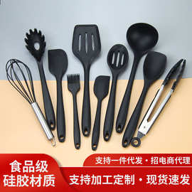 硅胶厨具10件套彩盒装不粘锅烹饪铲勺夹厨房工具烘焙用具厂家现货