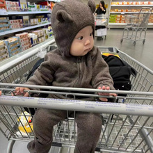 婴儿冬季连体衣 25秋冬新款北欧进口高端美丽奴羊毛棕色熊耳爬服